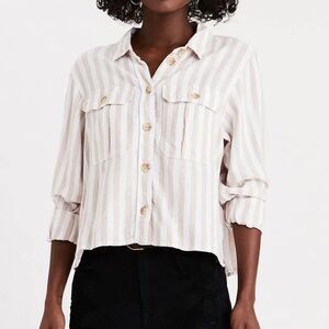 American Eagle Striped Linen Blend Button Down Shirt SIZE XS